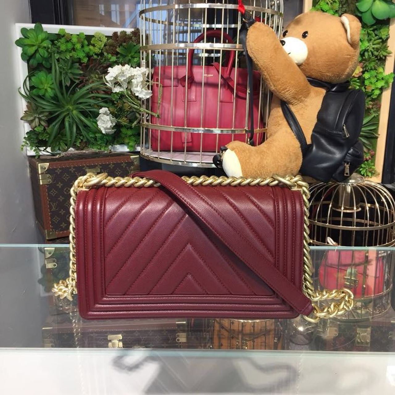 Chanel Boy Handbag Gold Toned Hardware Burgundy For Women, Women’s Bags, Shoulder And Crossbody Bags 9.8in/25cm