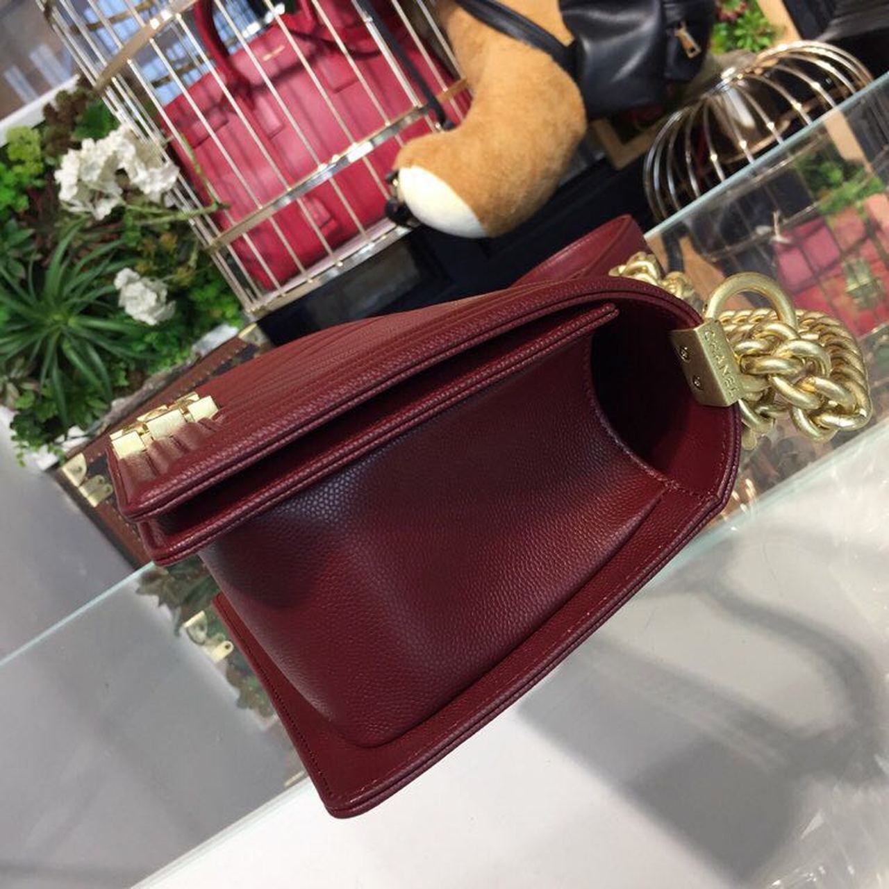 Chanel Boy Handbag Gold Toned Hardware Burgundy For Women, Women’s Bags, Shoulder And Crossbody Bags 9.8in/25cm