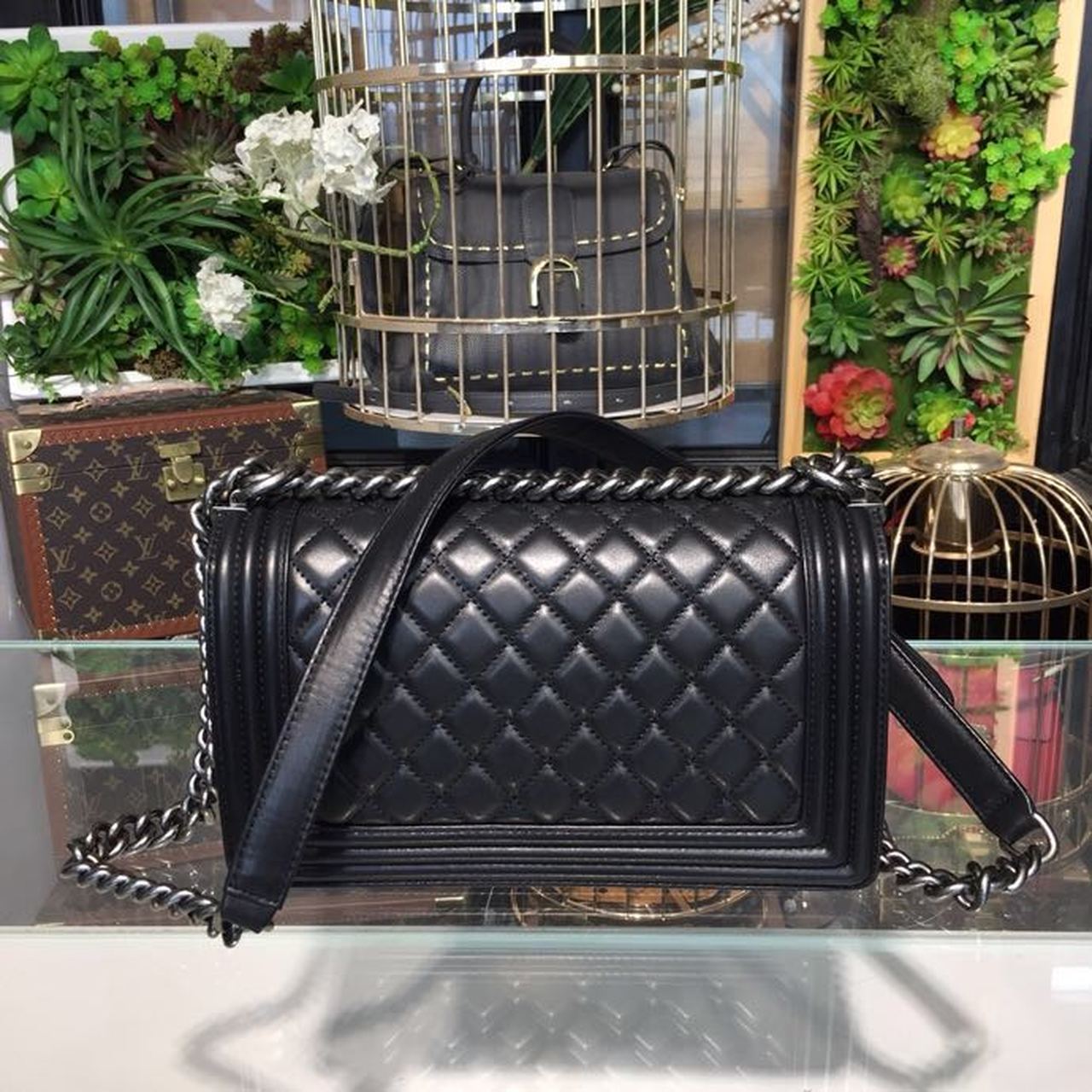 Chanel Boy Handbag Silver Hardware Black For Women, Women’s Bags, Shoulder And Crossbody Bags 9.8in/25cm
