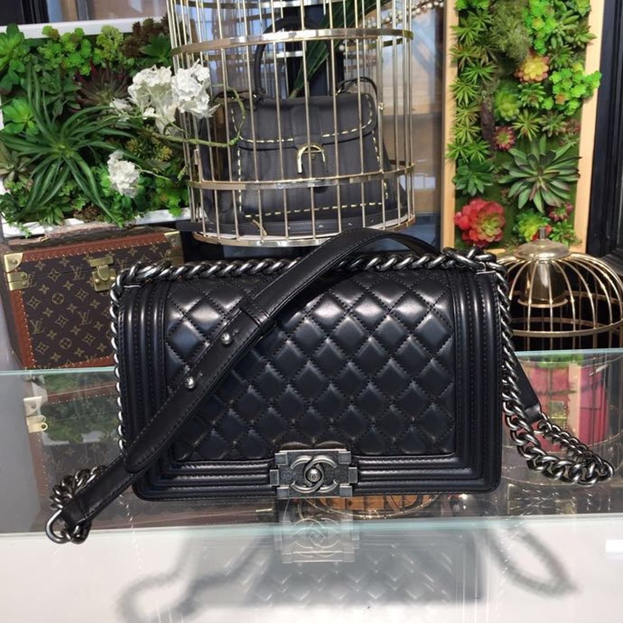 Chanel Boy Handbag Silver Hardware Black For Women, Women’s Bags, Shoulder And Crossbody Bags 9.8in/25cm