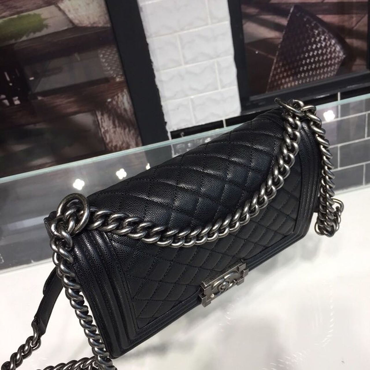 Chanel Boy Handbag Silver Hardware Black For Women, Women’s Handbags, Shoulder And Crossbody Bags 9.8in/25cm
