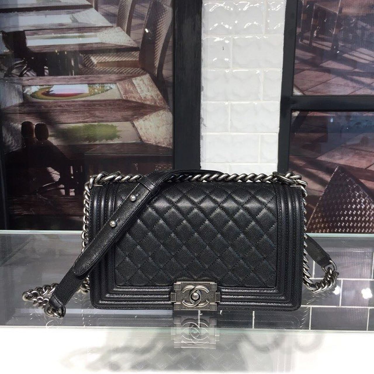 Chanel Boy Handbag Silver Hardware Black For Women, Women’s Handbags, Shoulder And Crossbody Bags 9.8in/25cm