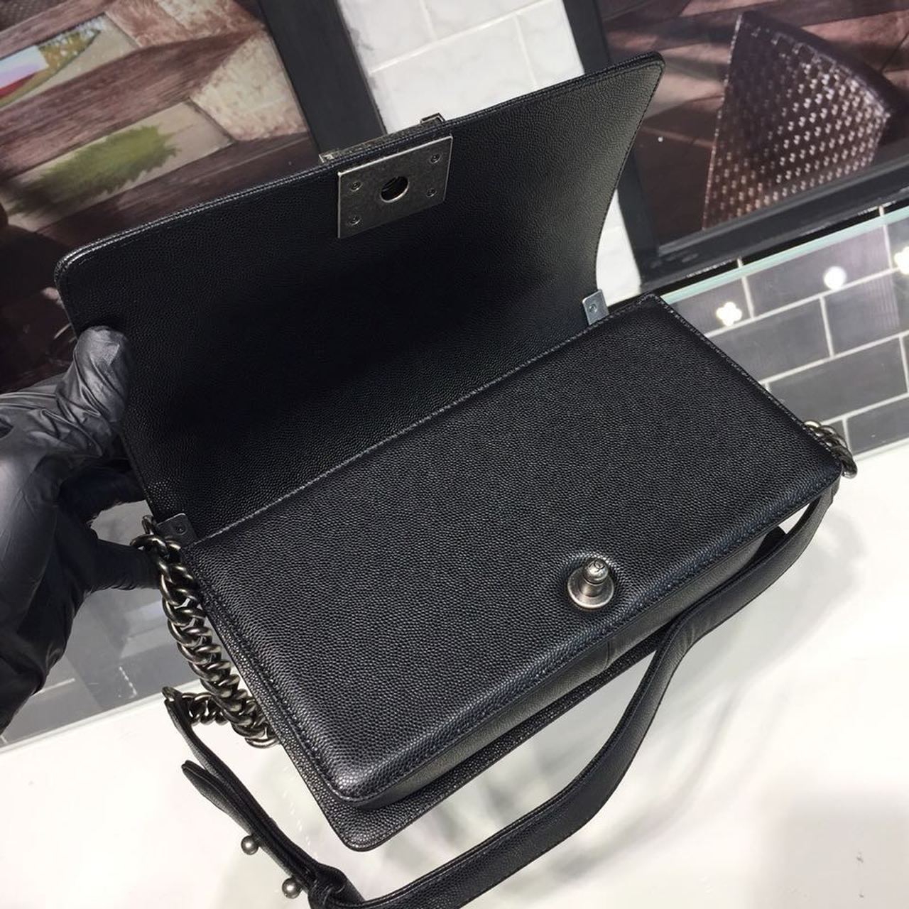 Chanel Boy Handbag Silver Hardware Black For Women, Women’s Handbags, Shoulder And Crossbody Bags 9.8in/25cm
