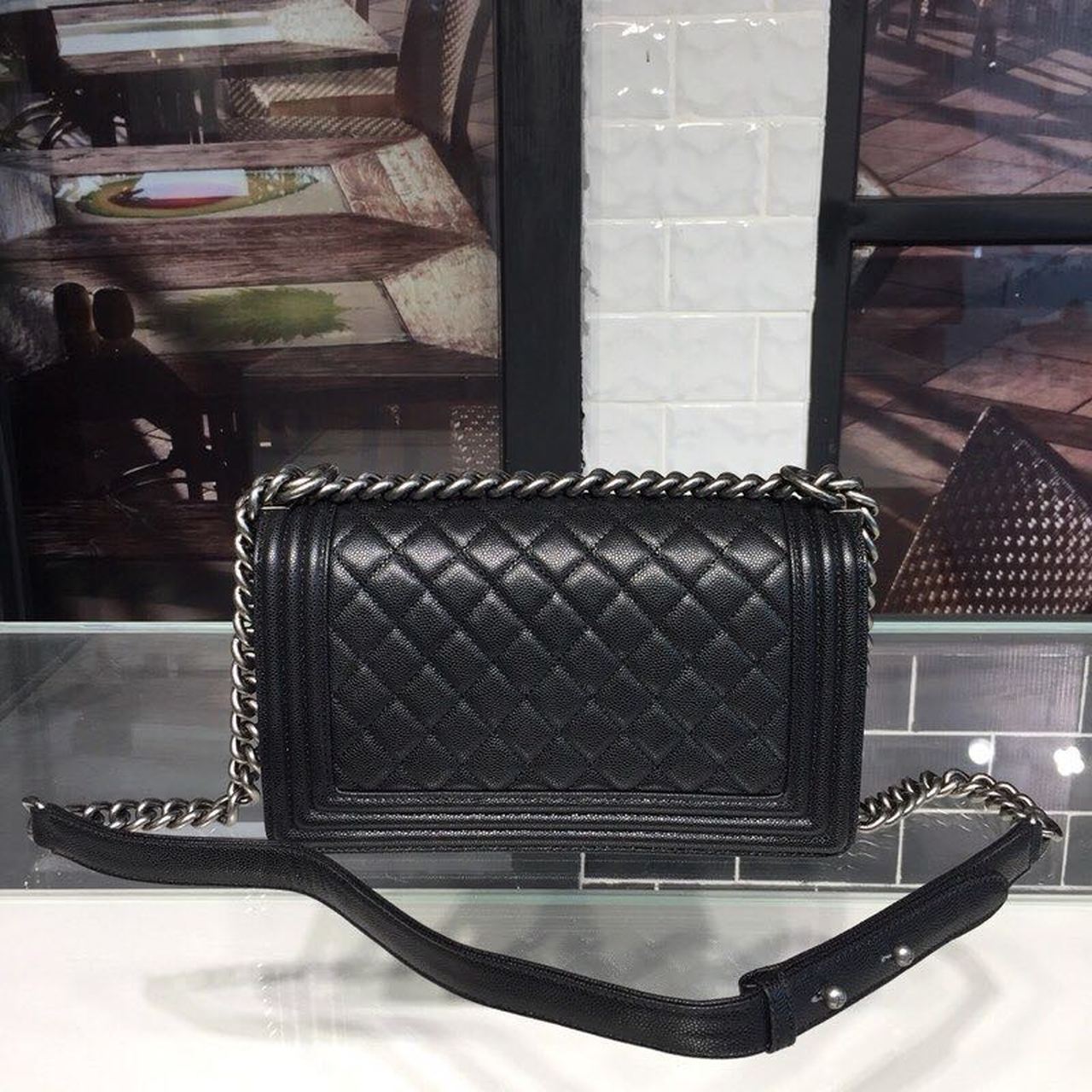 Chanel Boy Handbag Silver Hardware Black For Women, Women’s Handbags, Shoulder And Crossbody Bags 9.8in/25cm