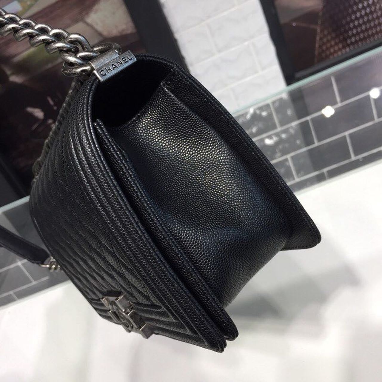 Chanel Boy Handbag Silver Hardware Black For Women, Women’s Handbags, Shoulder And Crossbody Bags 9.8in/25cm