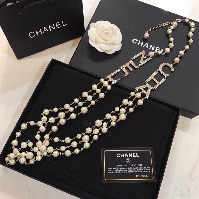 Chanel C-H-A-N-E-L Necklace Gold Tone For Women