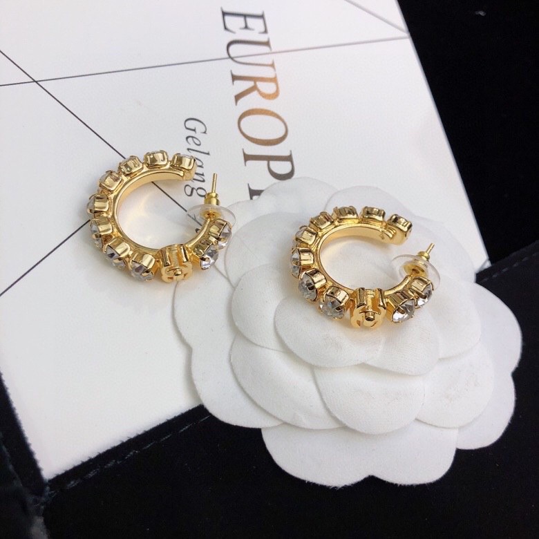 Chanel C Shape Earrings Gold Tone For Women