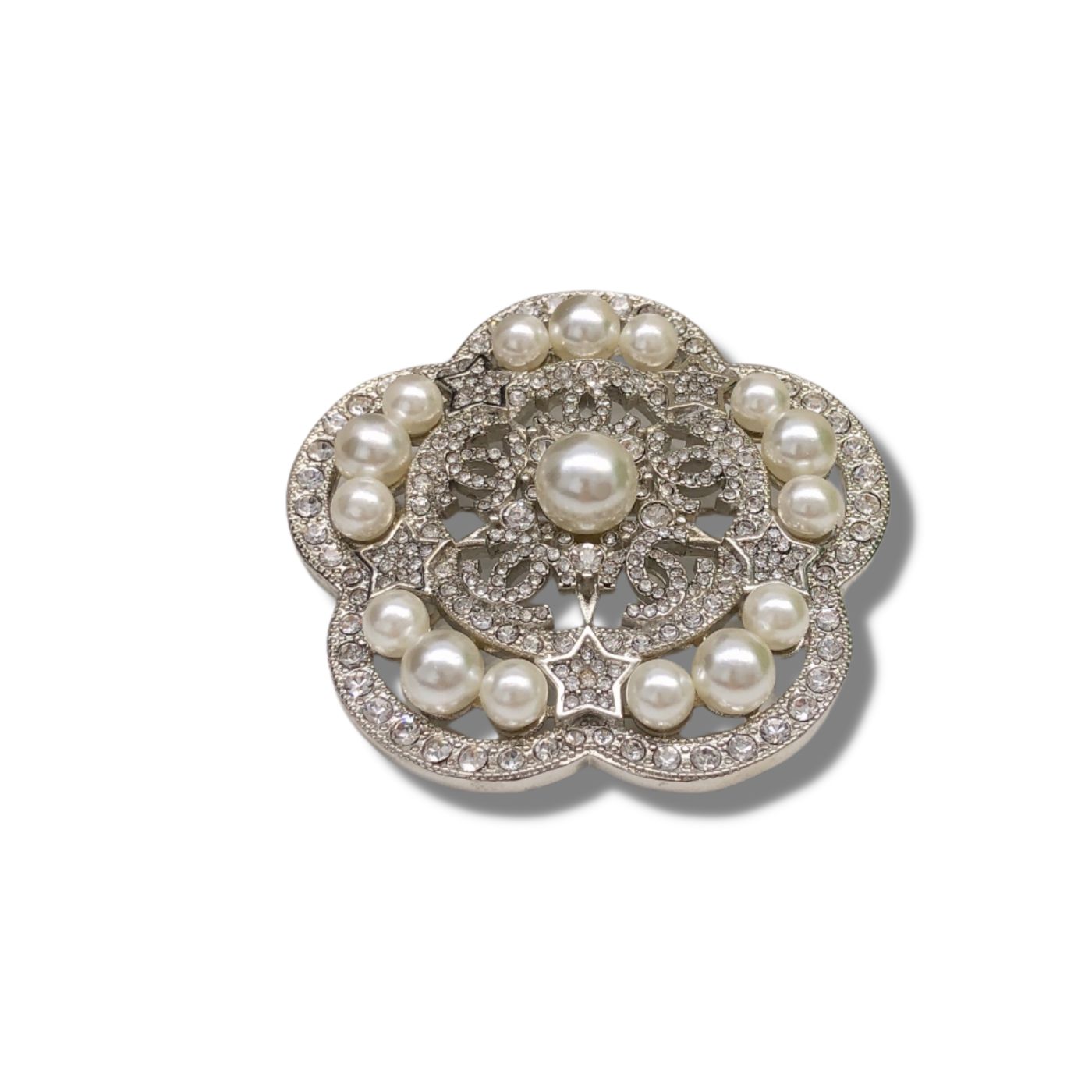 Chanel Camellia Brooch Silver For Women