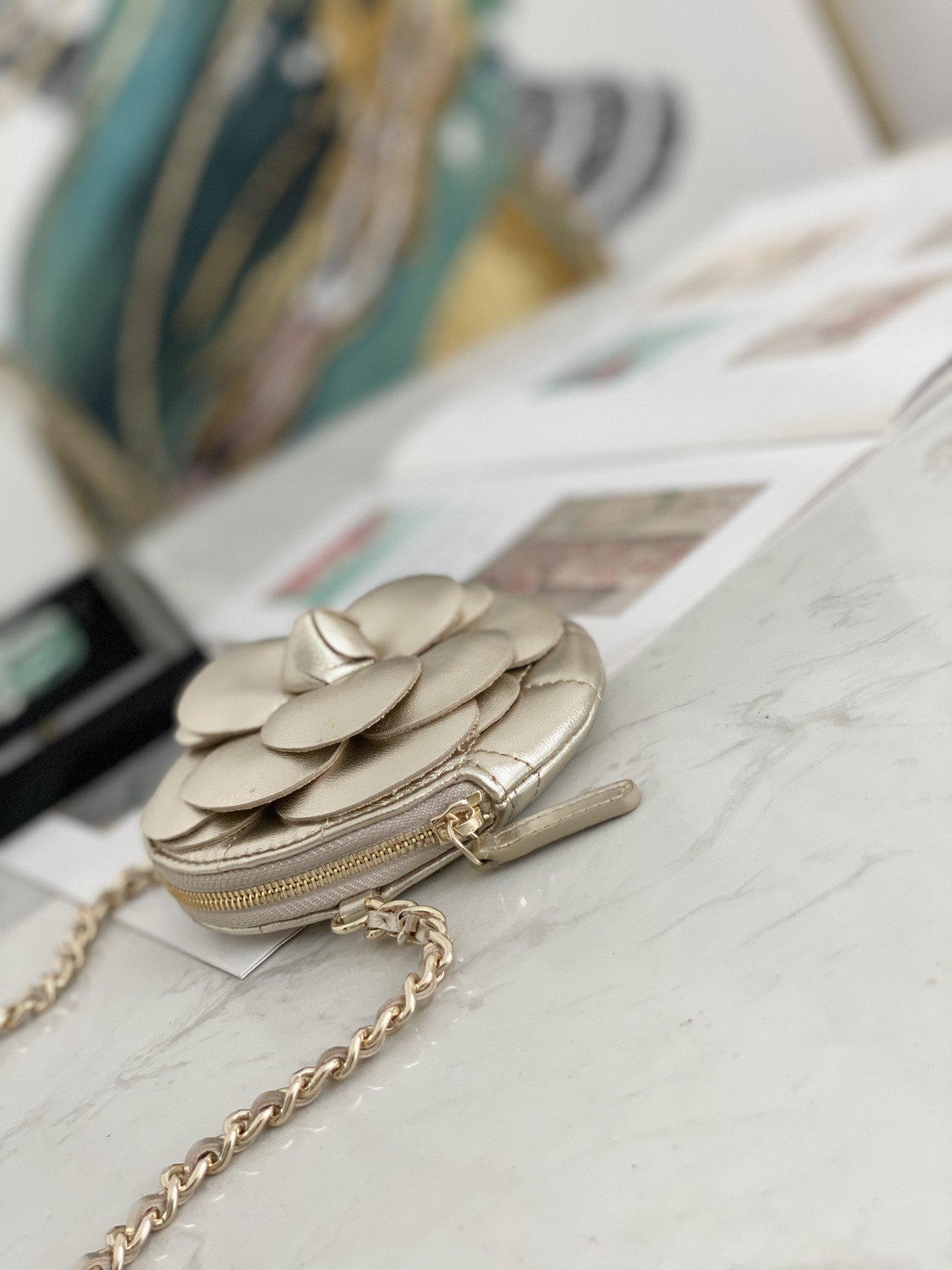 Chanel Camellia Clutch With Chain Gold Bag For Women 11cm/4in