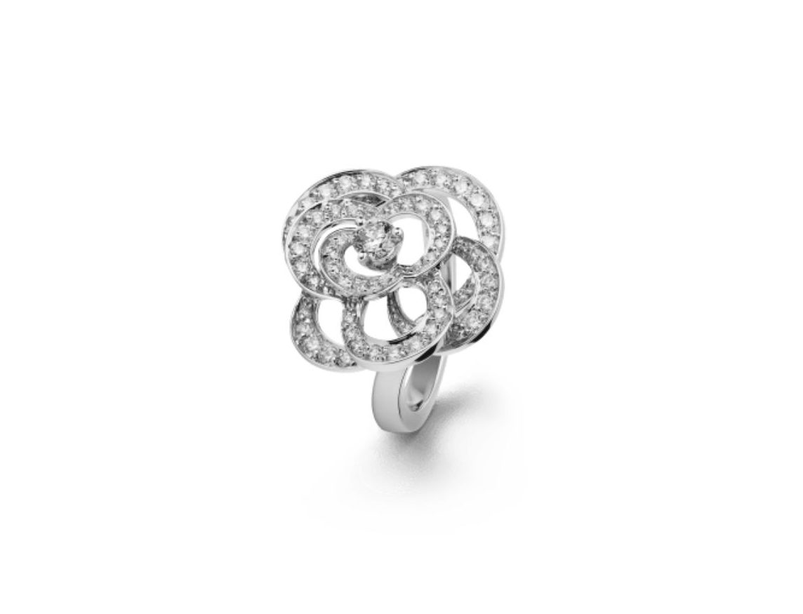 Chanel Camellia Ring Yarn Silver Tone For Women J2579