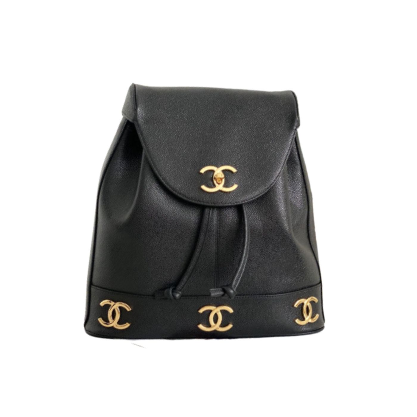 Chanel Caviar Triple CC Backpack Black For Women 13.4in / 34cm