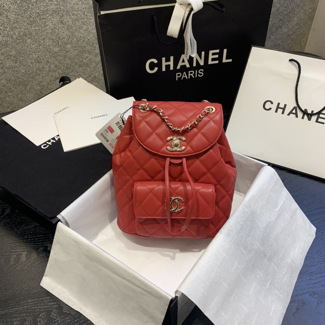 Chanel Caviar Vintage Duma Backpack Black/White/Red For Women 9.5in / 24cm