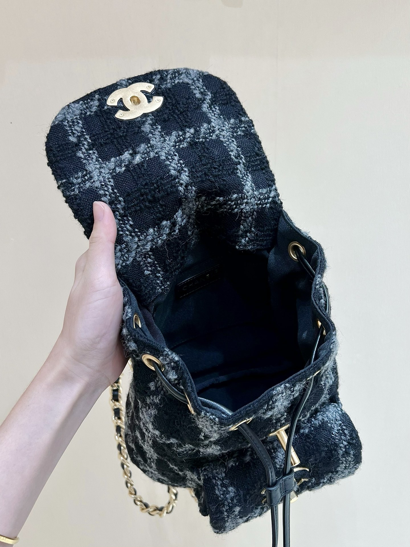 Chanel CC Backpack Bag Black/ White For Women 9.4 in / 24 cm  AS3615 NJ601