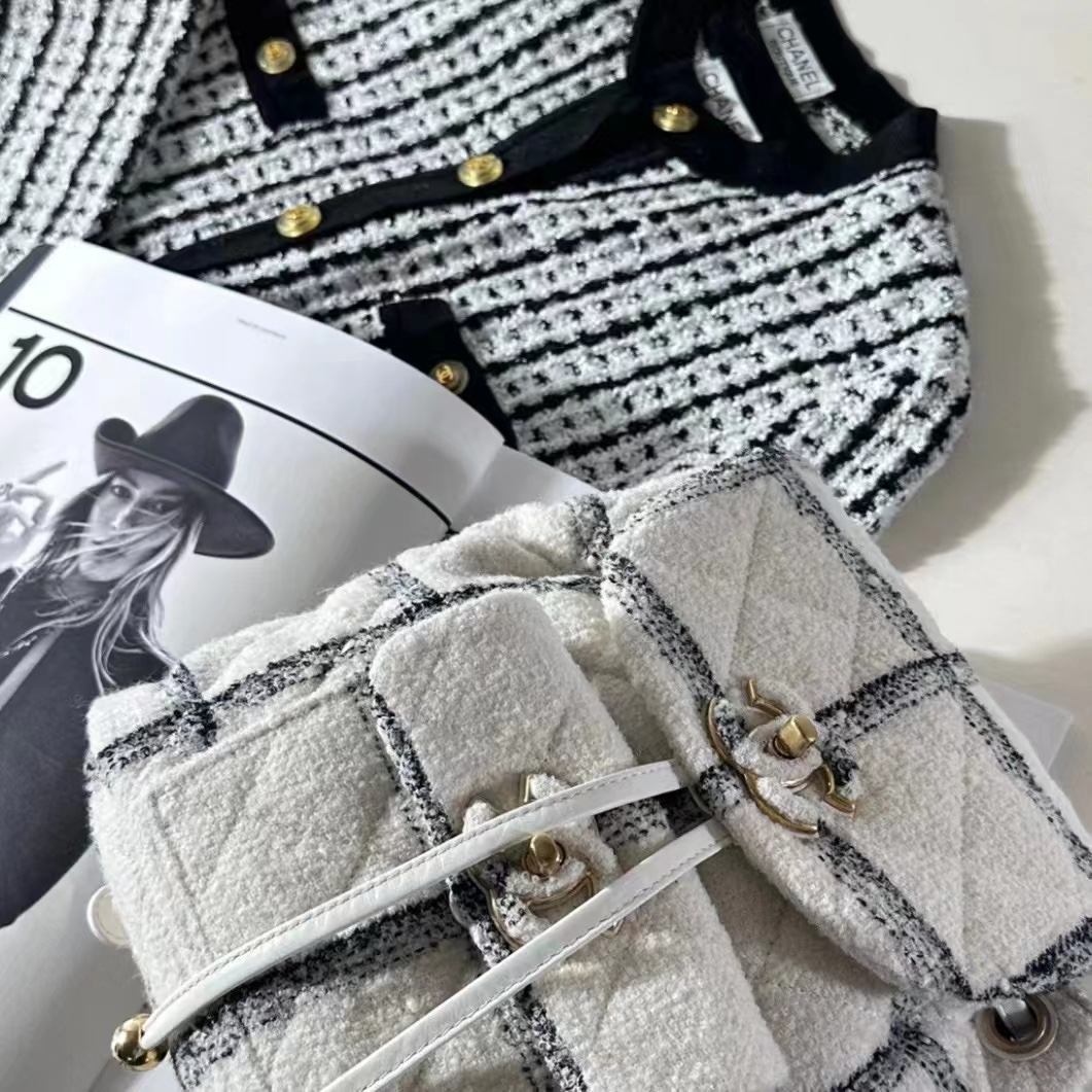 Chanel CC Backpack Bag Black/ White For Women 9.4 in / 24 cm  AS3615 NJ601