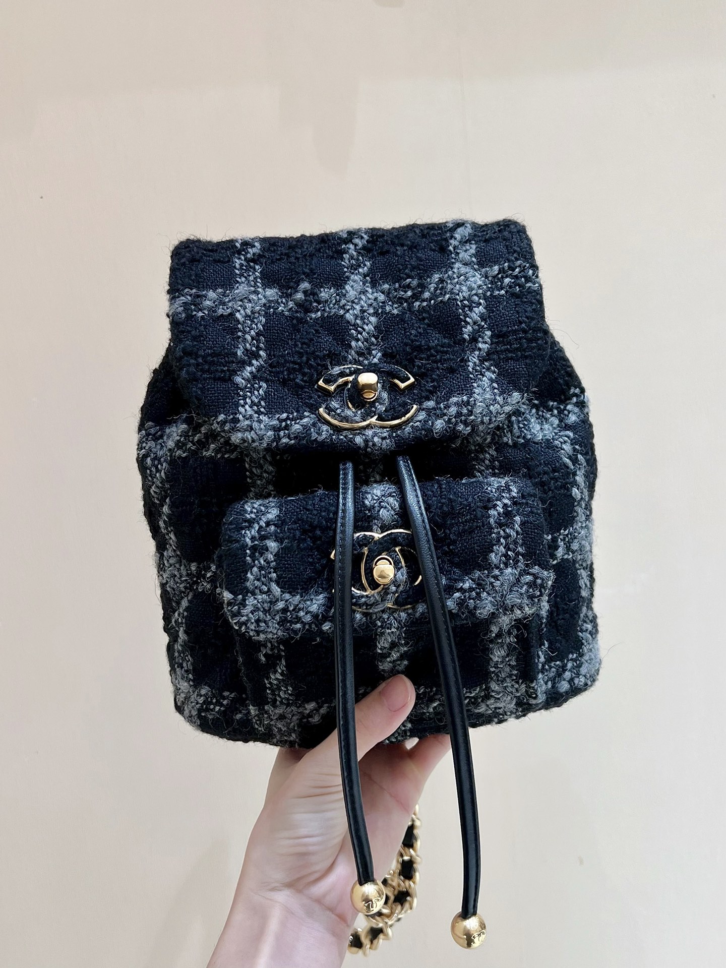 Chanel CC Backpack Bag Black/ White For Women 9.4 in / 24 cm  AS3615 NJ601