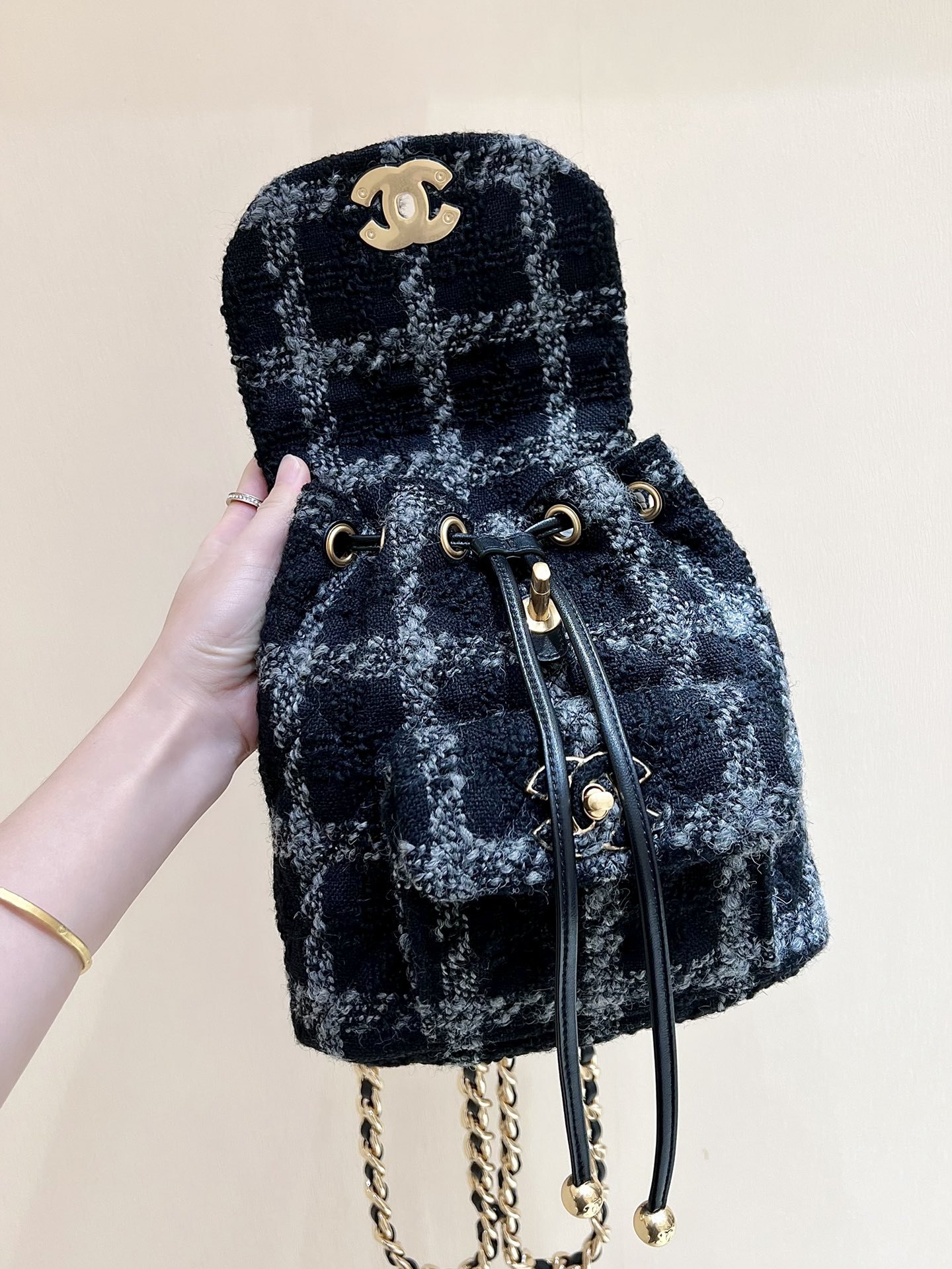 Chanel CC Backpack Bag Black/ White For Women 9.4 in / 24 cm  AS3615 NJ601