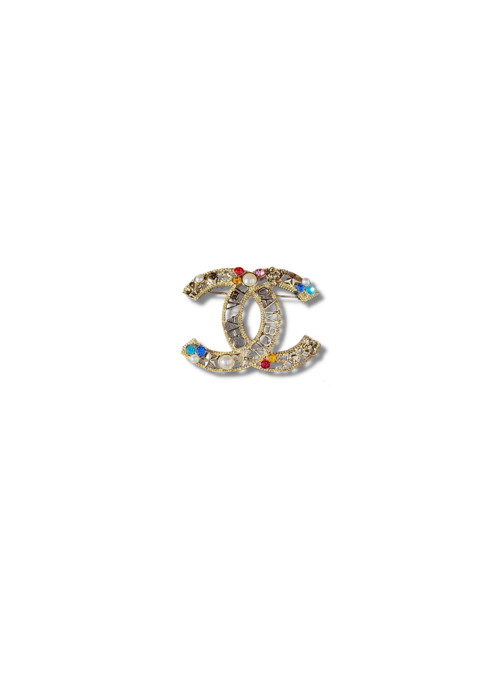 Chanel CC Brooch With Rhinestones And Pearls Gold Tone For Women
