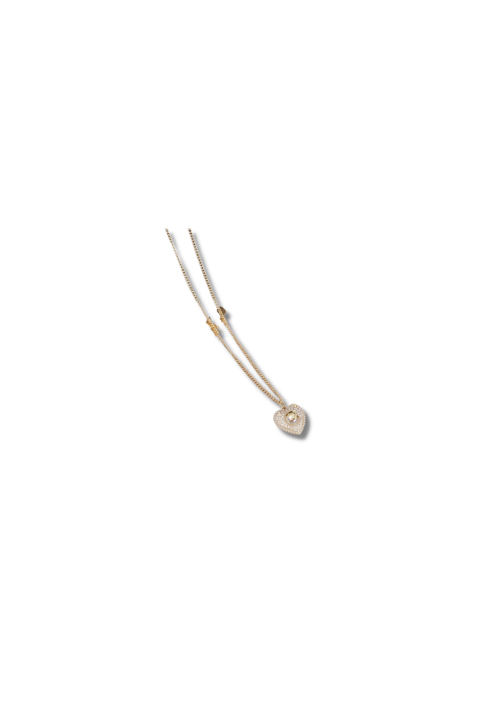 Chanel CC Crystal Heart Shape Necklace With Pearl Gold Tone For Women