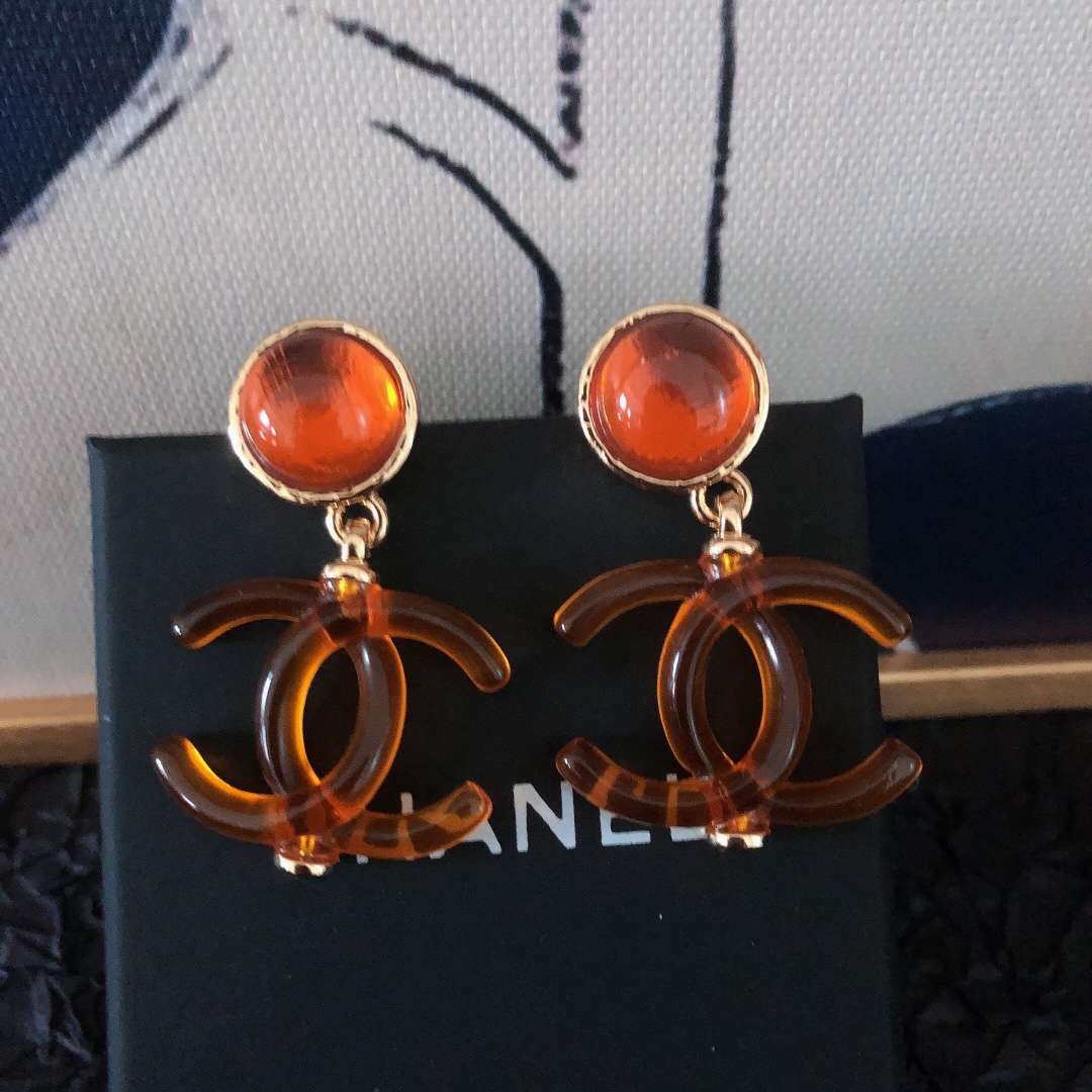 Chanel CC Earrings Brown For Women