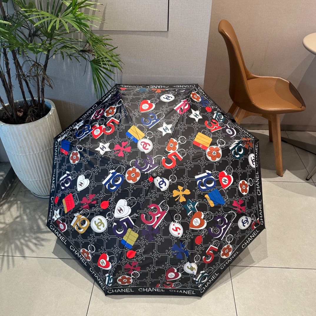 Chanel CC Folding Umbrella Travel Black