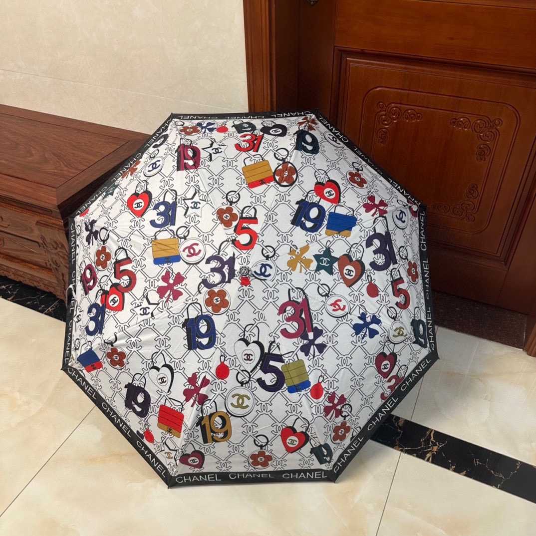Chanel CC Folding Umbrella Travel White