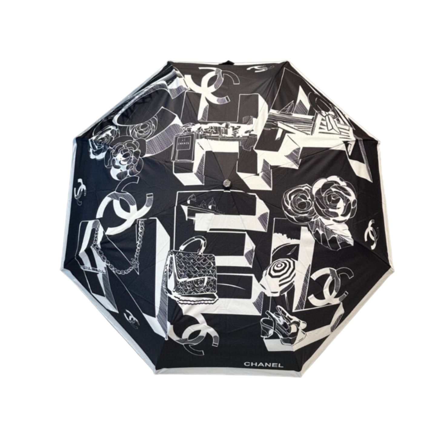 Chanel CC Folding Umbrella With Designer Compact Black