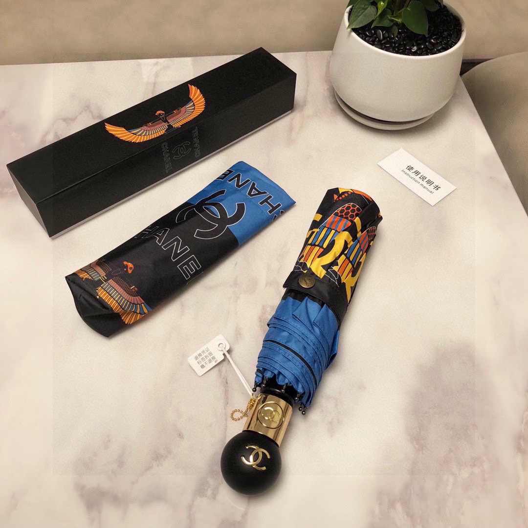 Chanel CC Folding Umbrella With Egyptian Black