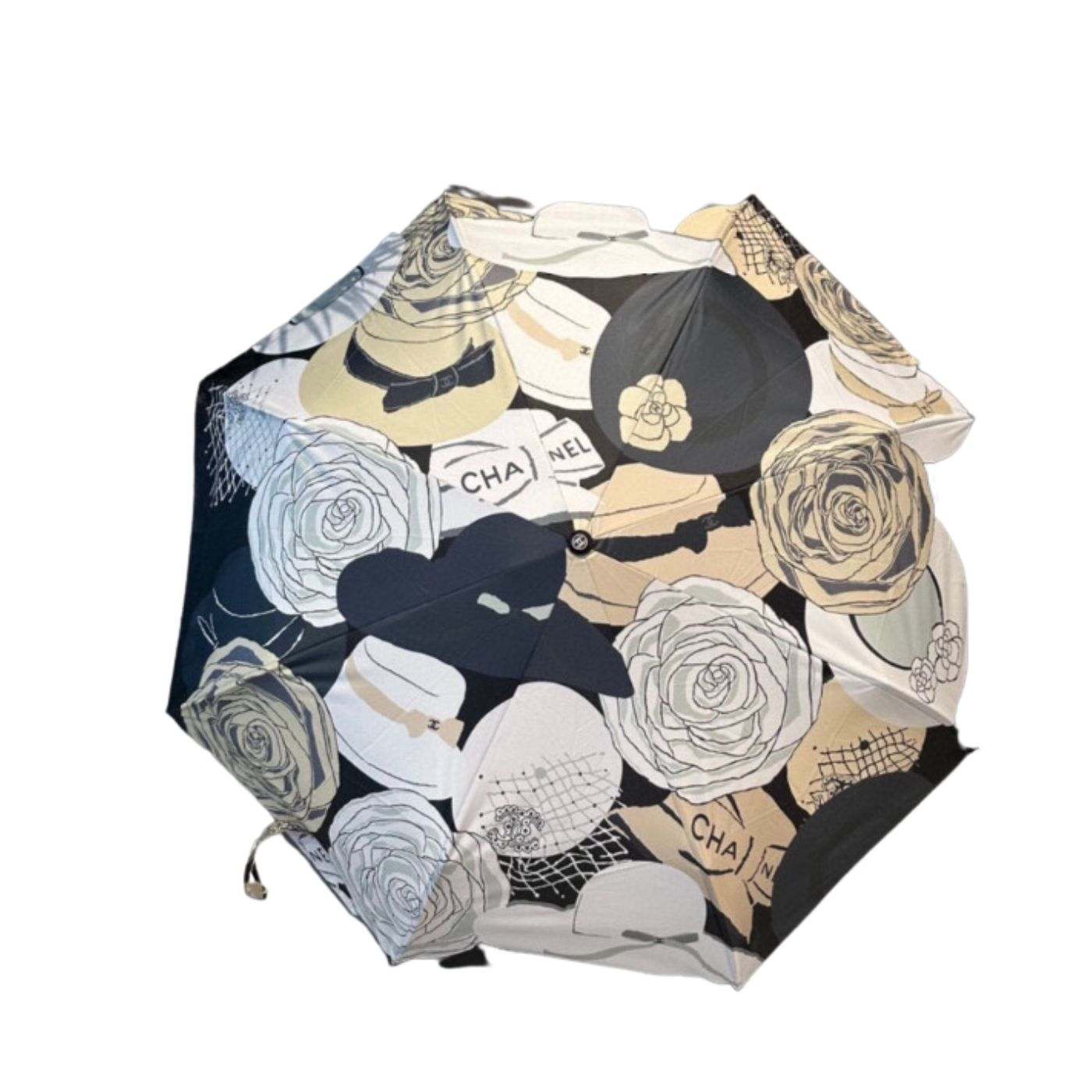 Chanel CC Folding Umbrella With Flower Black