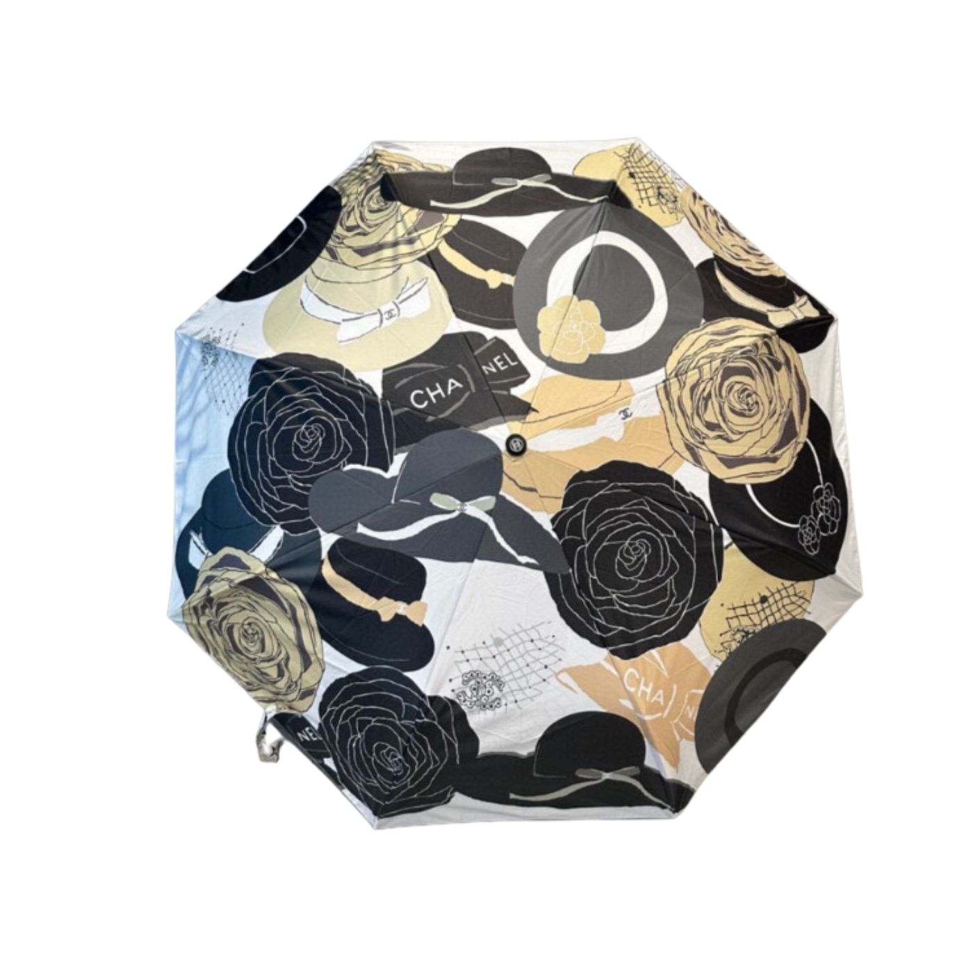 Chanel CC Folding Umbrella With Flower Black