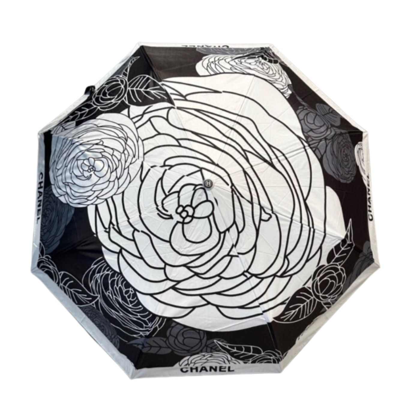 Chanel CC Folding Umbrella With Flower Black