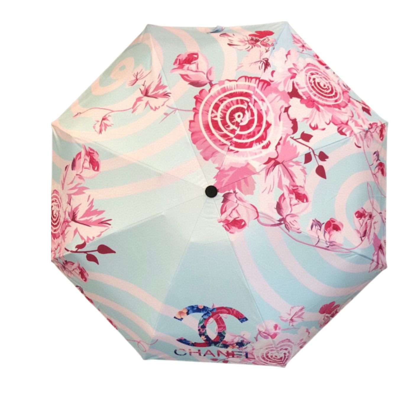 Chanel CC Folding Umbrella With Flower Light Blue