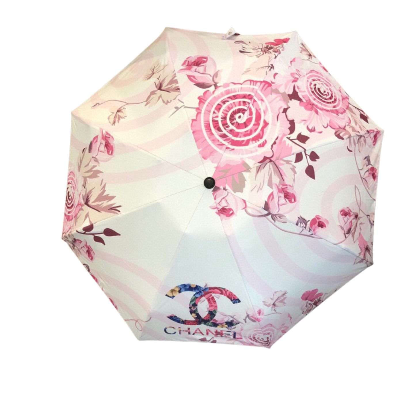 Chanel CC Folding Umbrella With Flower White
