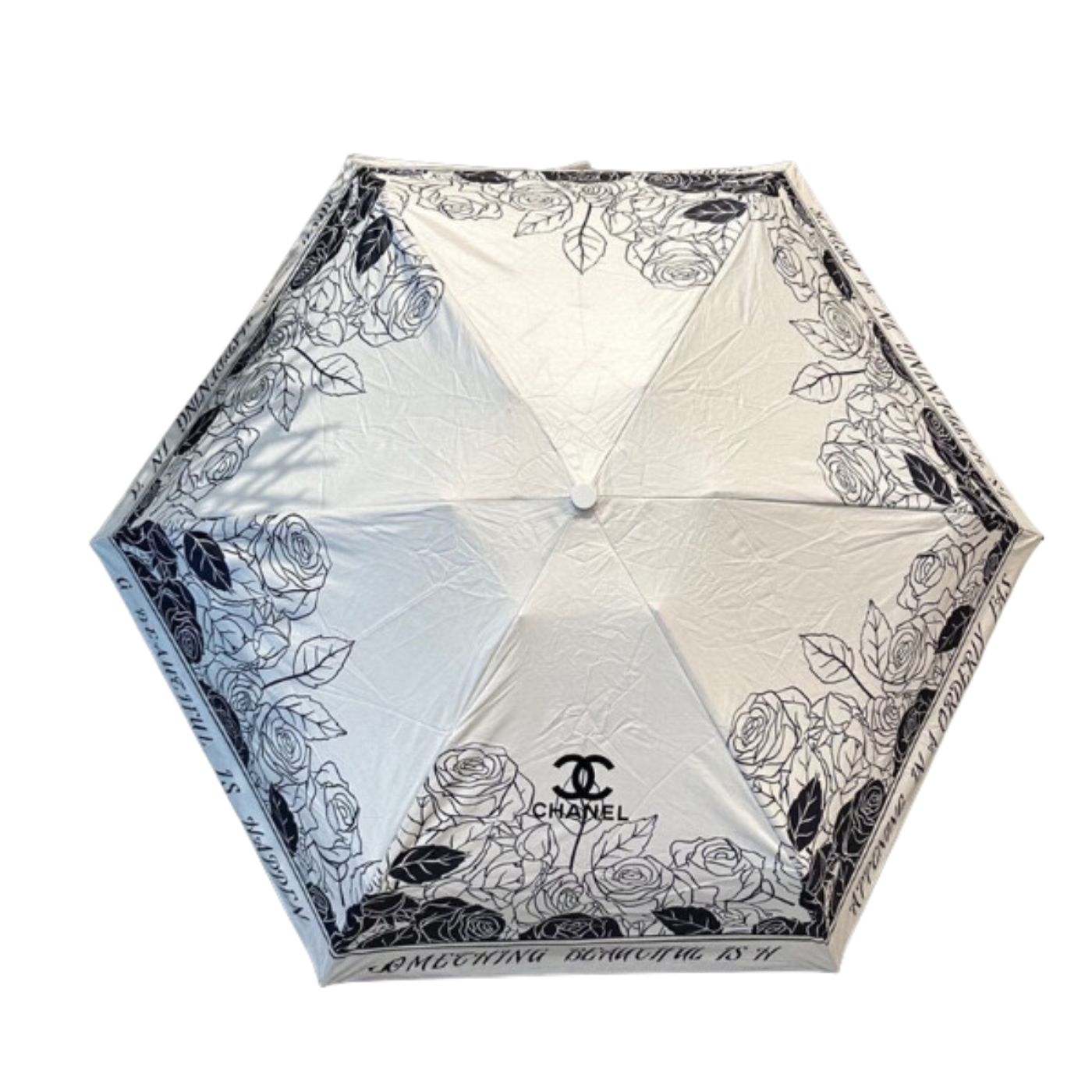 Chanel CC Folding Umbrella With Flower White