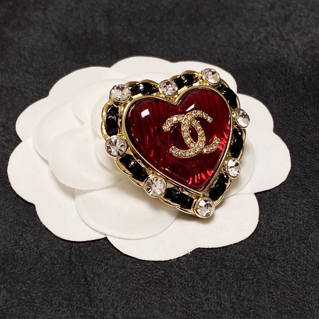 Chanel CC Heart Brooch Red And Black For Women