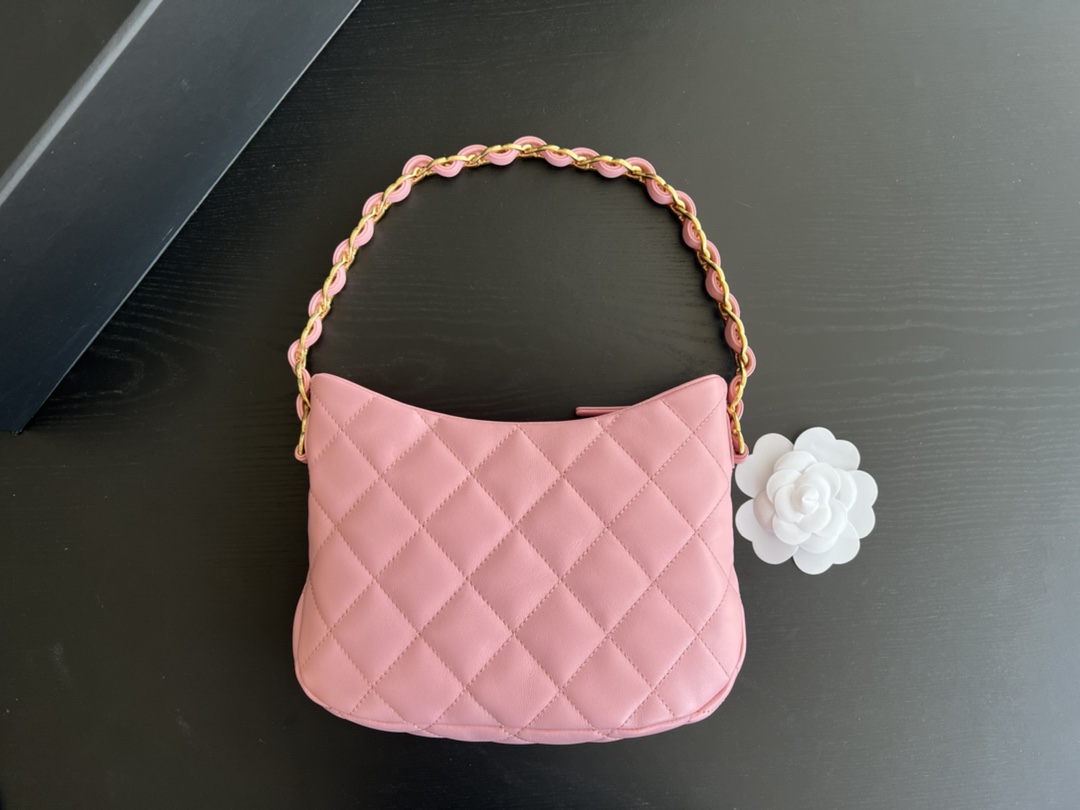 Chanel CC Hobo Bag Black/Pink For Women 9.4 in / 24 cm AS3562 94305
