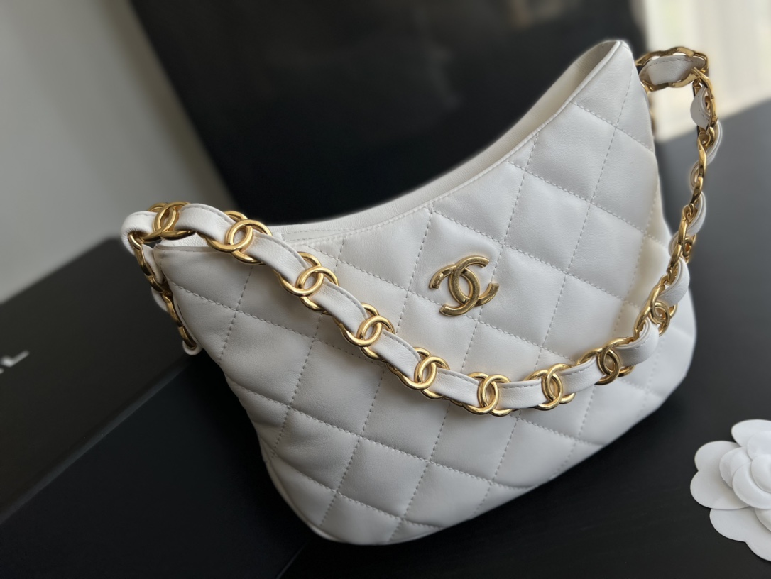 Chanel CC Hobo Bag White/Green Khaki For Women 9.4 in / 24 cm