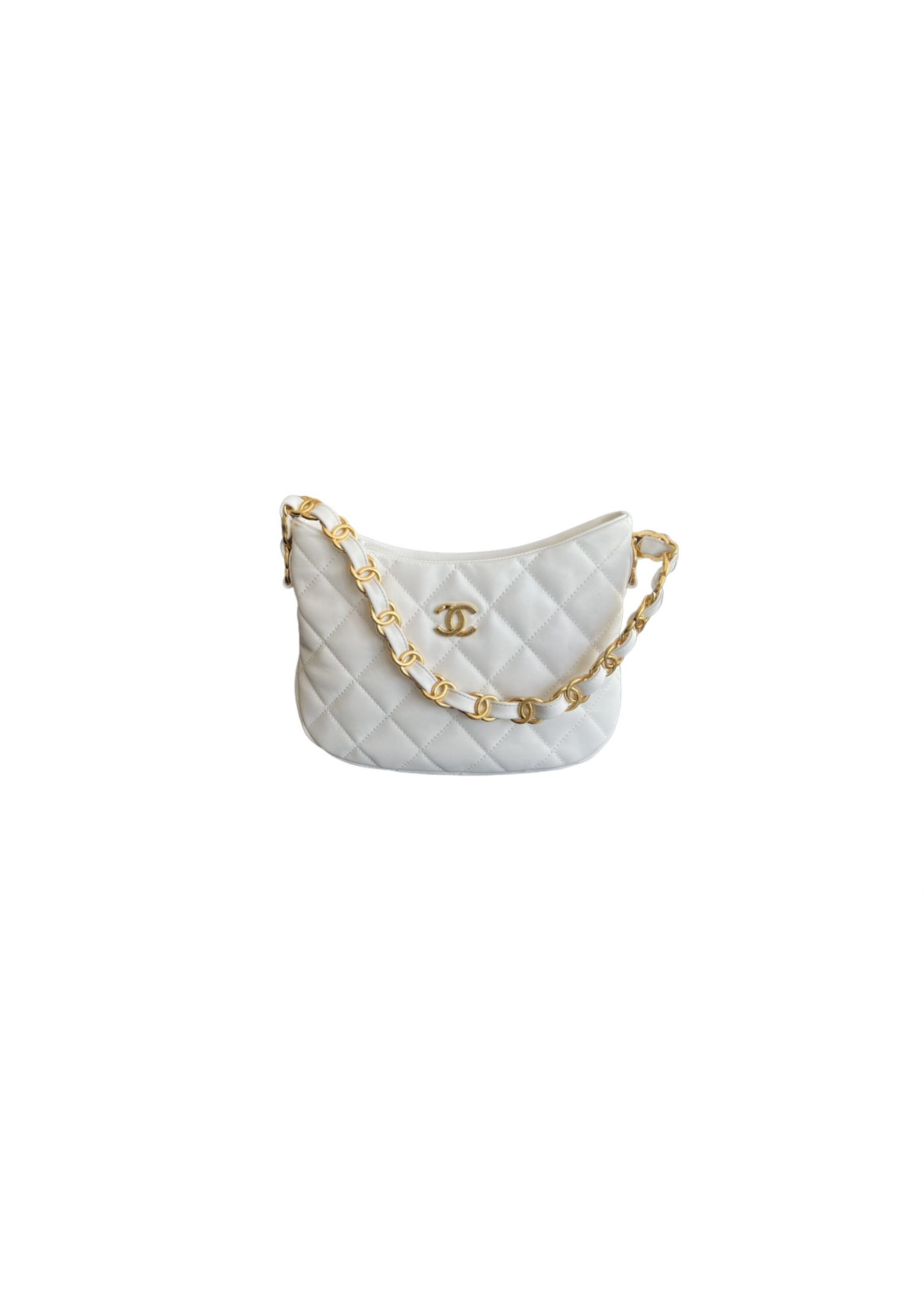 Chanel CC Hobo Bag White/Green Khaki For Women 9.4 in / 24 cm