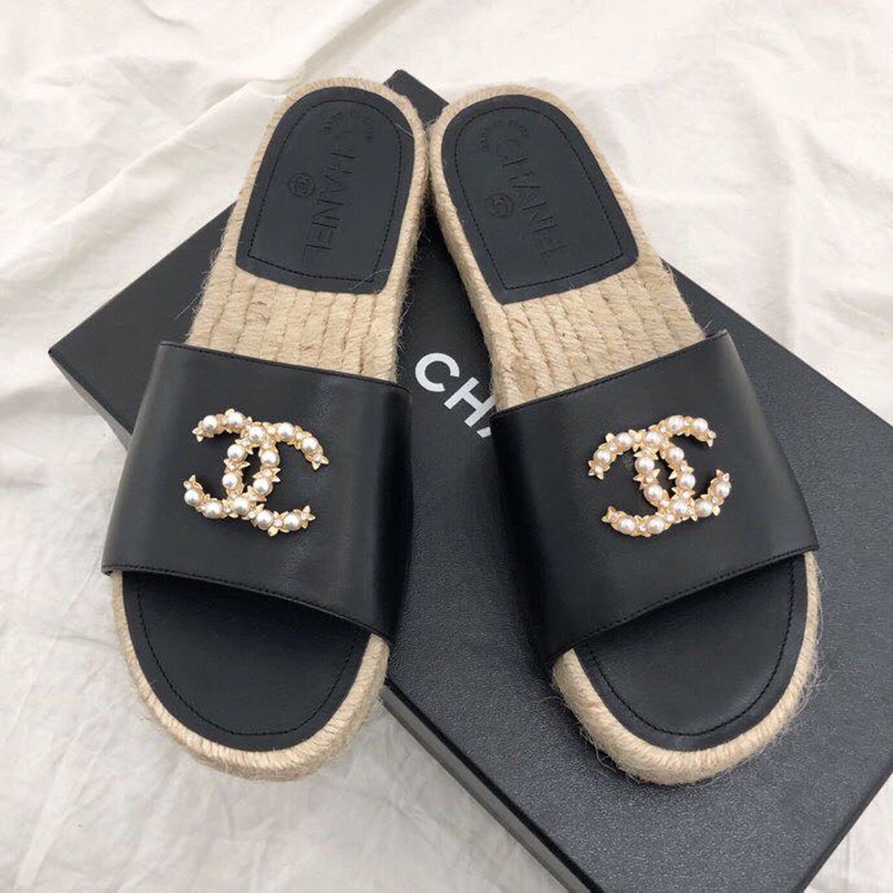 Chanel CC Jewel Logo Espadrille Black For Women, Women’s Shoes