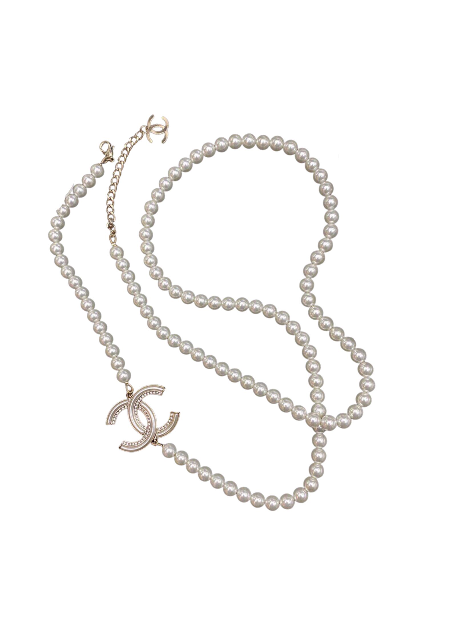 Chanel CC Long Pearl Necklace White For Women