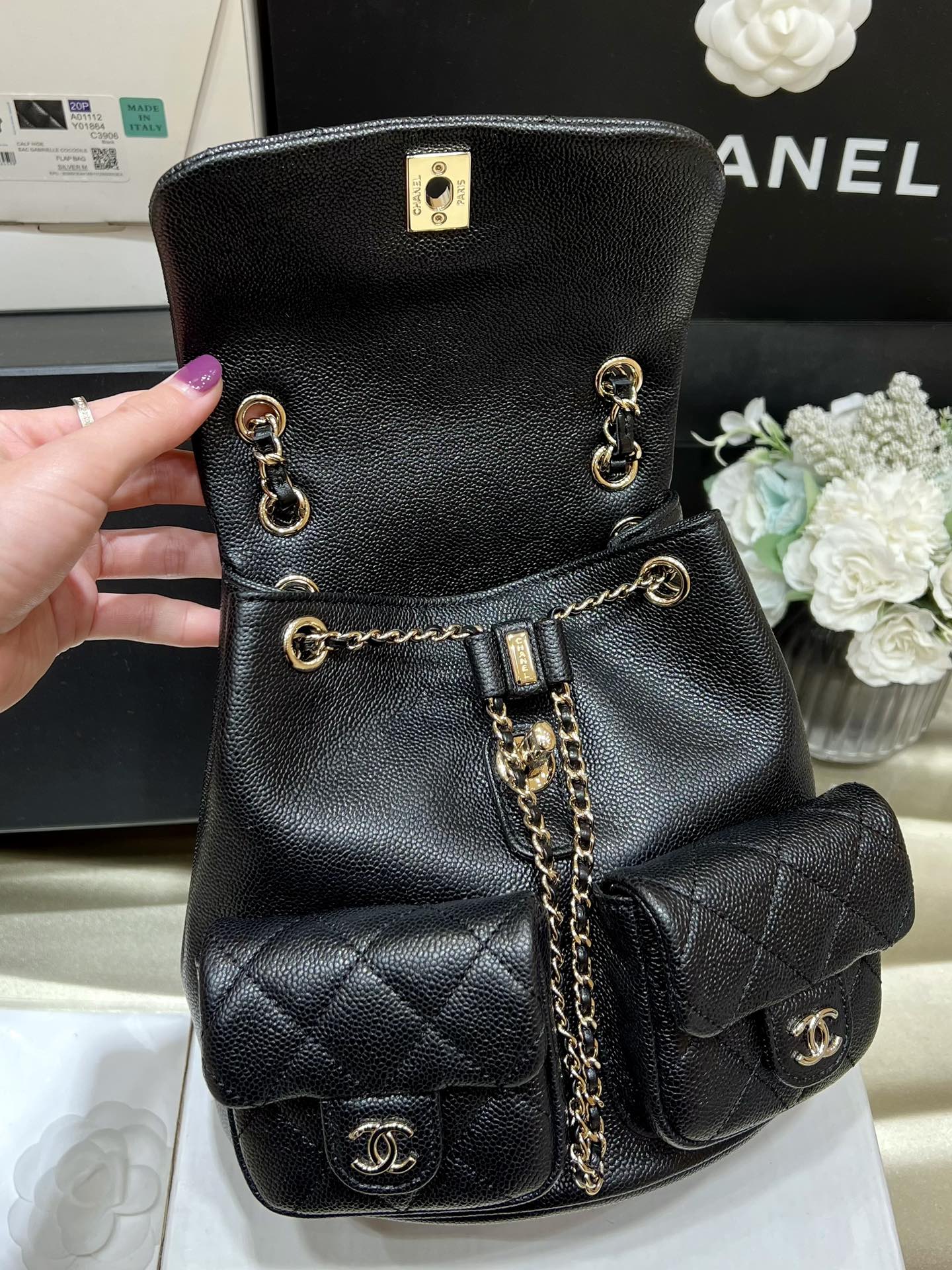 Chanel CC Medium Backpack Black For Women 8.3 in / 21 cm