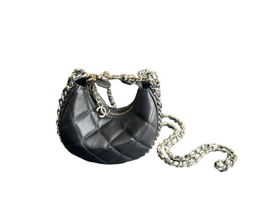 Chanel CC Mini 23P Hobo Loop Bag Black For Women 5.5 in/ 14 cm