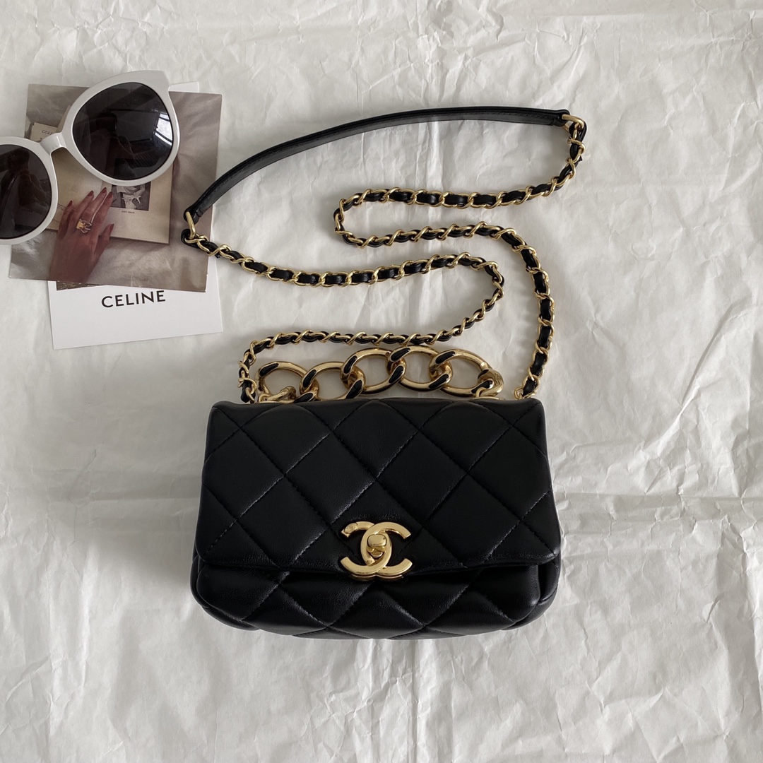 Chanel CC Mini Hobo Flap Bag Black For Women 6.7 in / 17 cm