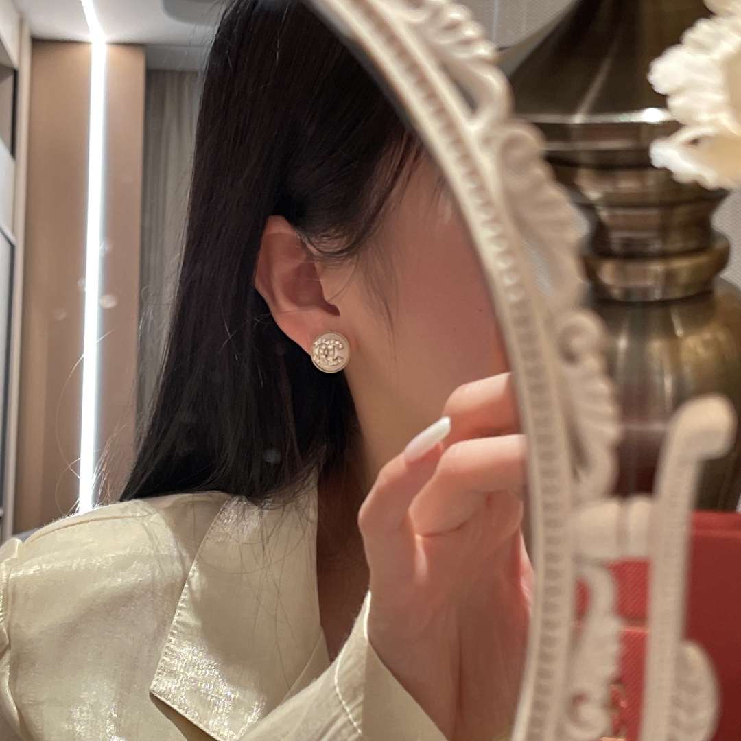 Chanel CC Round Earrings White For Women