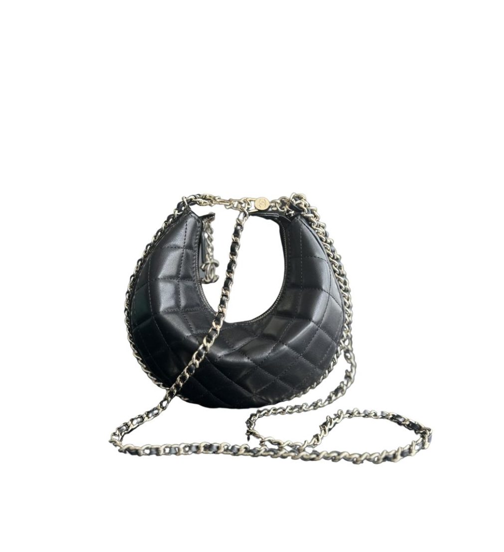 Chanel CC Small 23P Hobo Loop Bag Black For Women 7.9 in/ 20 cm