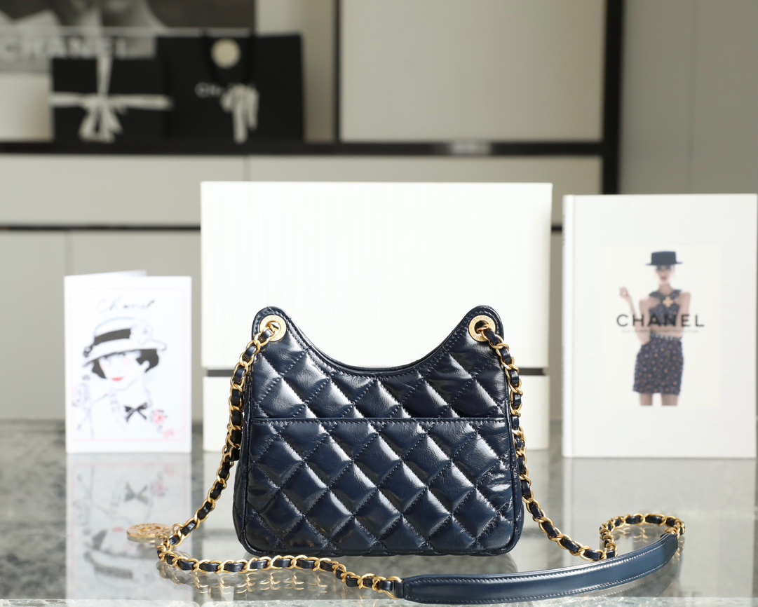 Chanel CC Small Hobo Bag Black/ Dark Blue For Women 7.4 in / 17 cm AS3710 94305