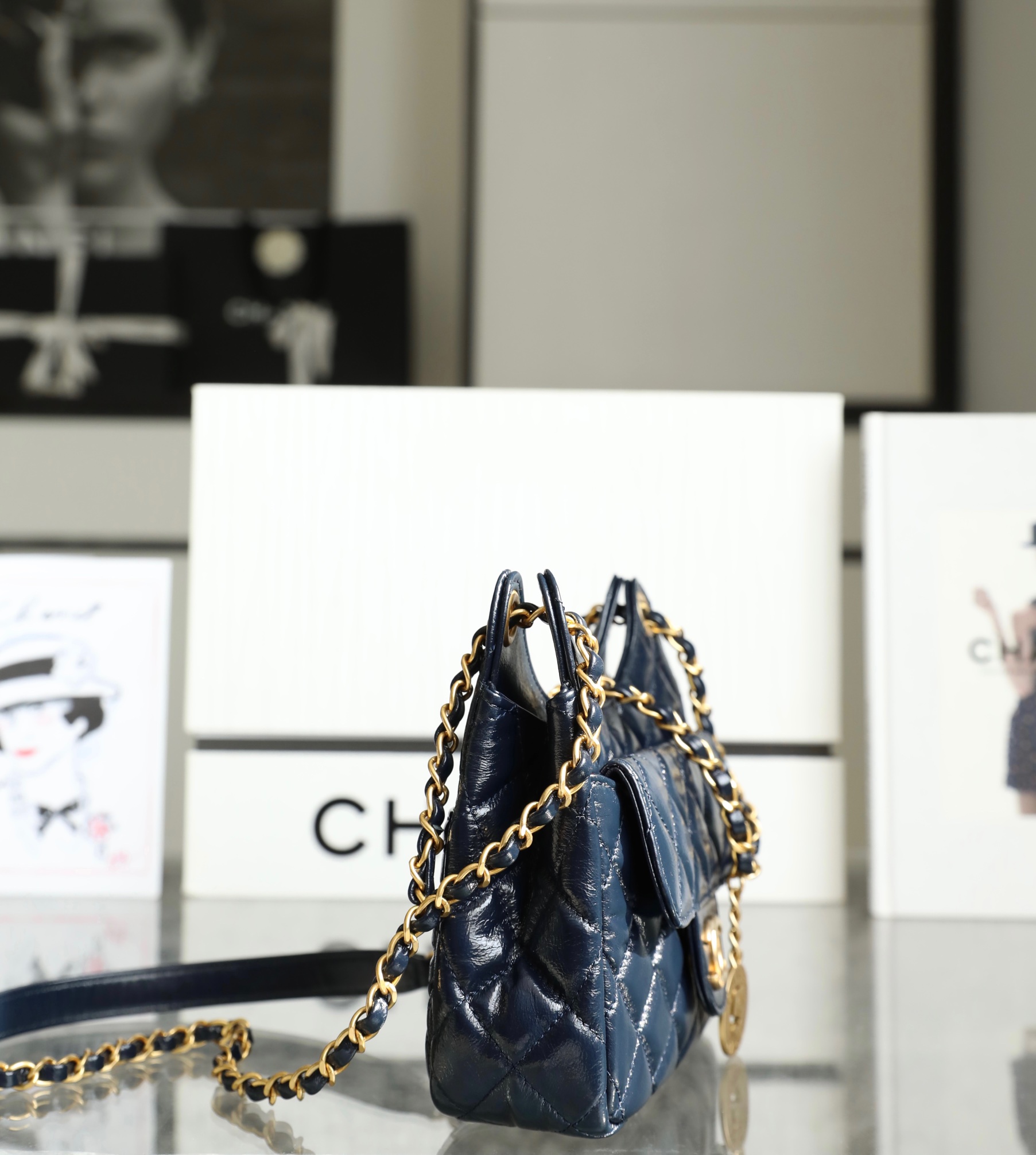 Chanel CC Small Hobo Bag Black/ Dark Blue For Women 7.4 in / 17 cm AS3710 94305