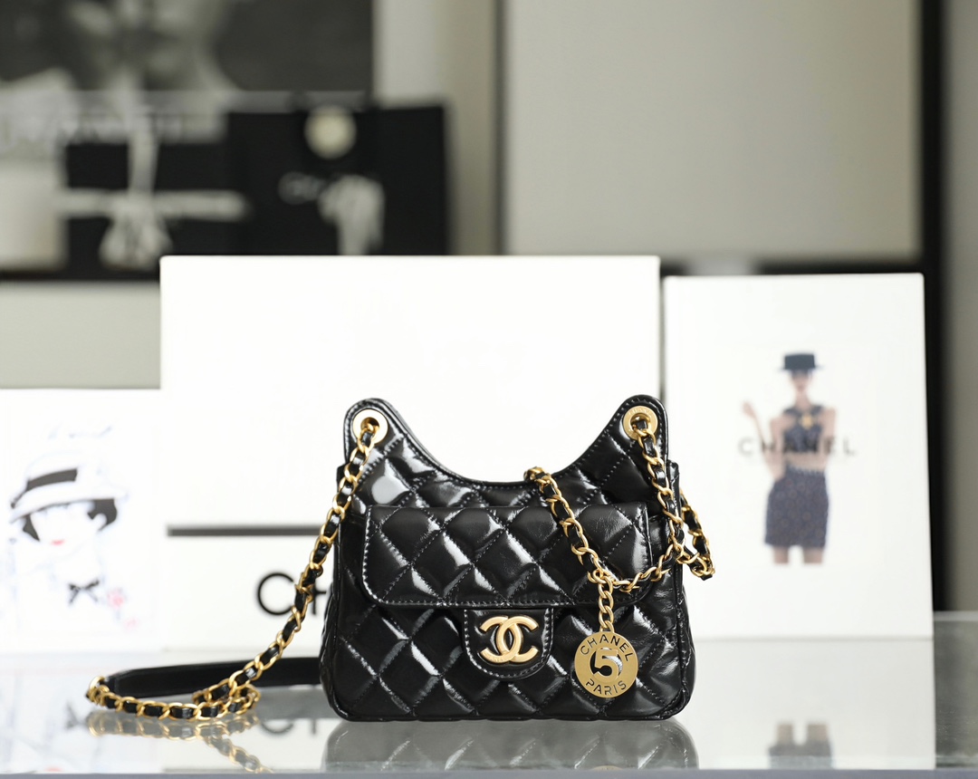 Chanel CC Small Hobo Bag Black/ Dark Blue For Women 7.4 in / 17 cm AS3710 94305
