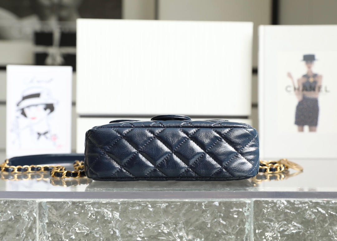 Chanel CC Small Hobo Bag Black/ Dark Blue For Women 7.4 in / 17 cm AS3710 94305