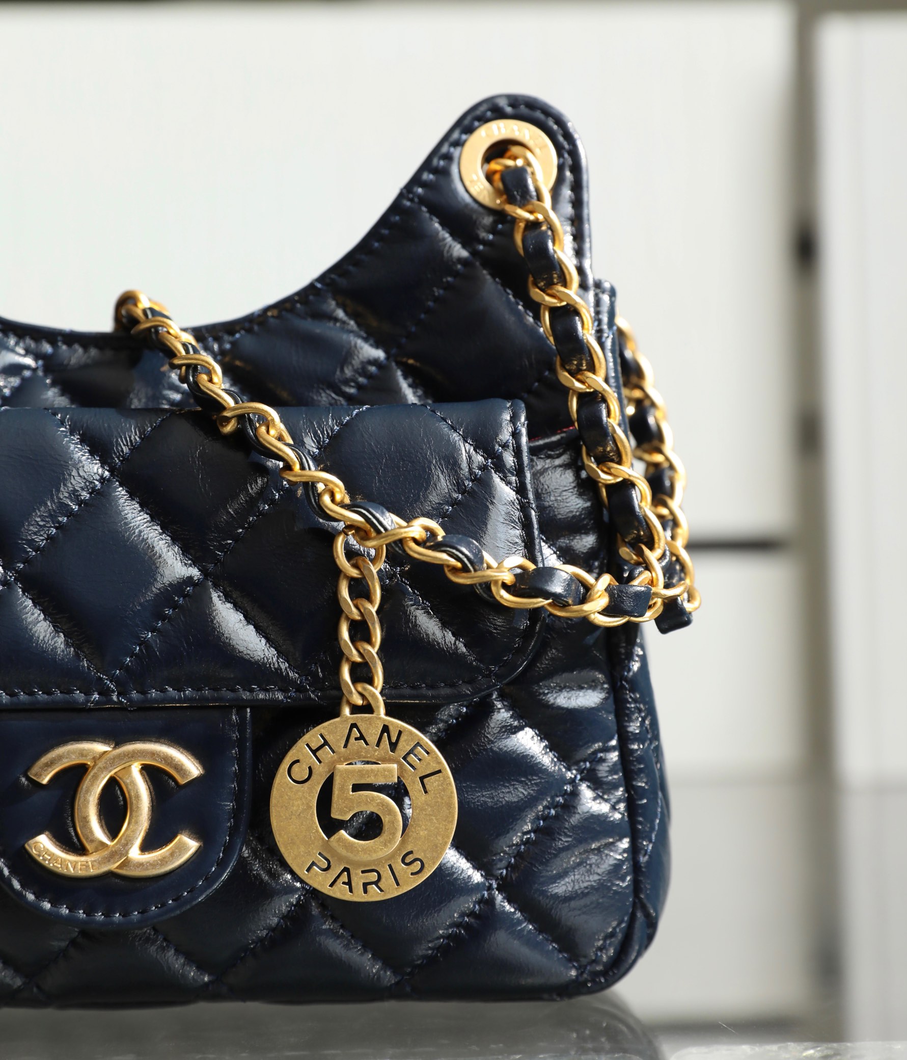 Chanel CC Small Hobo Bag Black/ Dark Blue For Women 7.4 in / 17 cm AS3710 94305