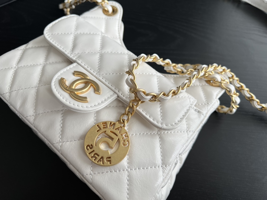 Chanel CC Small Hobo Bag White For Women 7.4 in / 19 cm  AS3710 10601